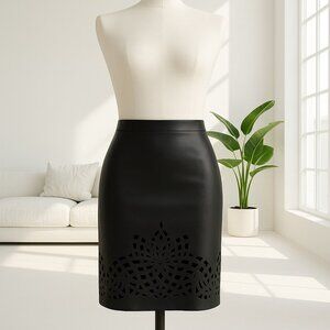 M&S Collection Skirt Women 6 EUR38 Black Faux Leather‎ Cut Out Lined Midi